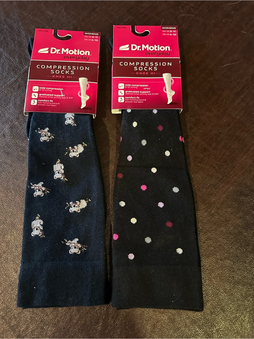 Dr Motion Compression Knee-High Socks - Polka Dot & Koala Bear NWT